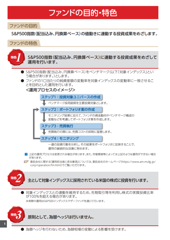 eMAXIS Slim 米国株式（S&P500）の目論見書2ページ目